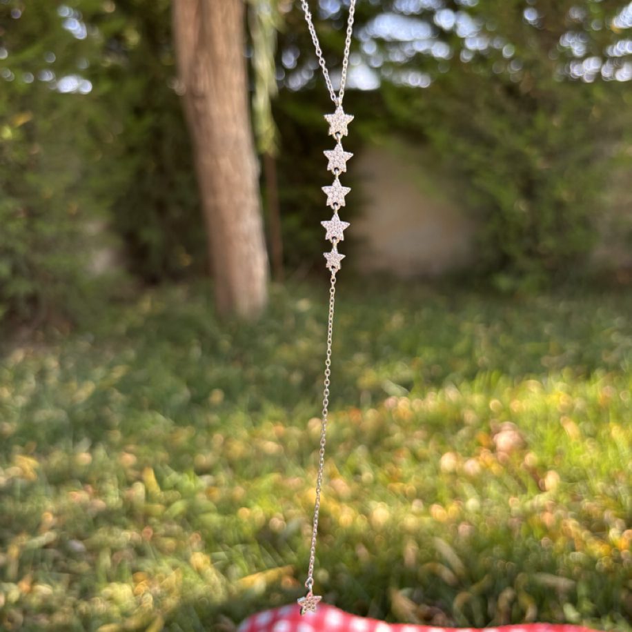 Pirinç Yıldızlı Silver Y Kolye